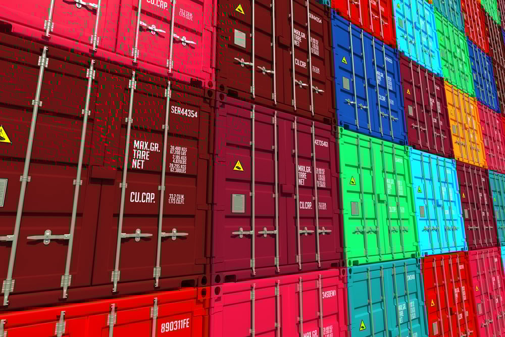Stacked Colorful Cargo Containers. Industrial and Transportation Background. Stacked Colorful Cargo Containers. Industrial and Transportation Background.